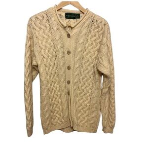 Vintage McKennas Cable Knit Fisherman's Cardigan Sweater Cream